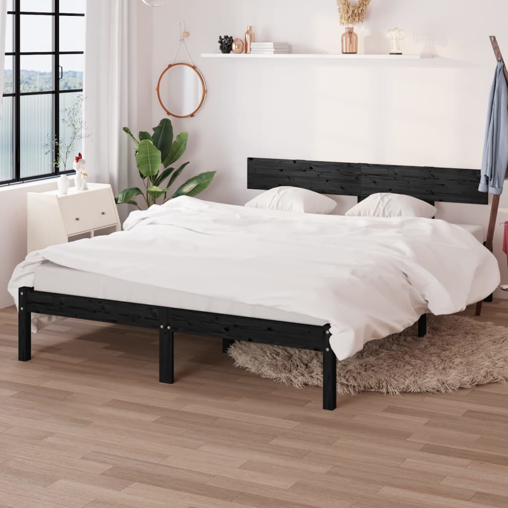 Cadre de lit sans matelas noir bois massif 140x200 cm