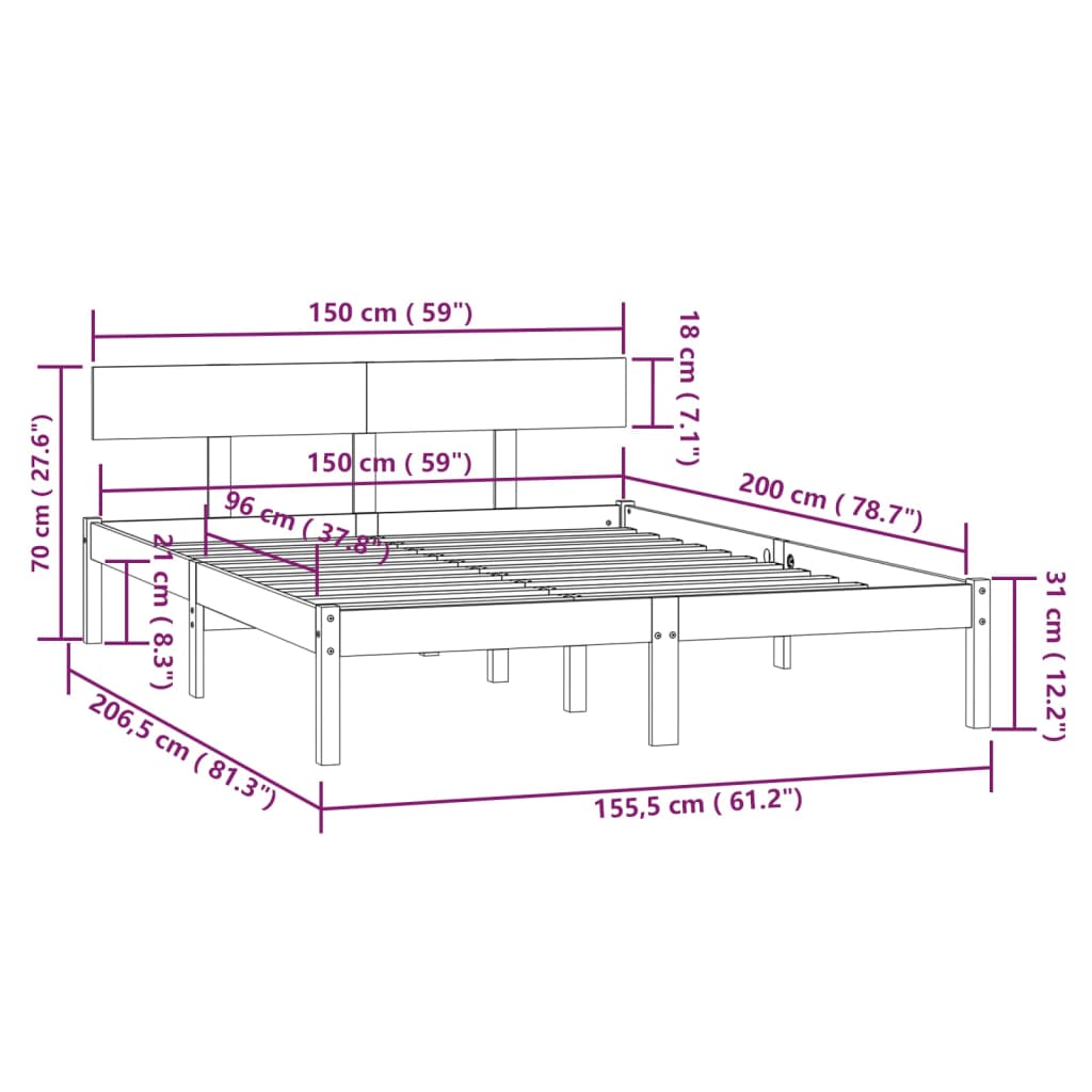 Cadre de lit sans matelas blanc bois de pin massif