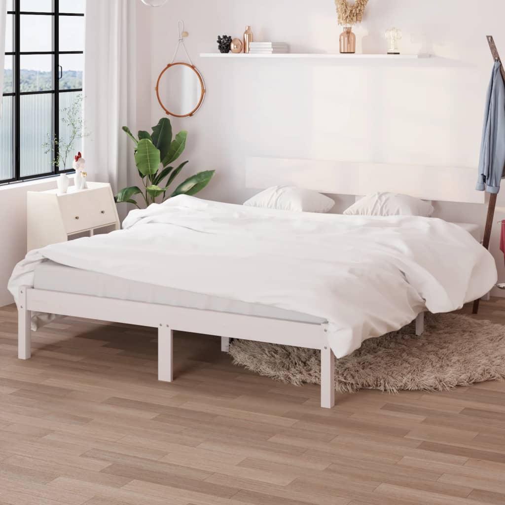 Cadre de lit sans matelas blanc bois massif 160x200 cm