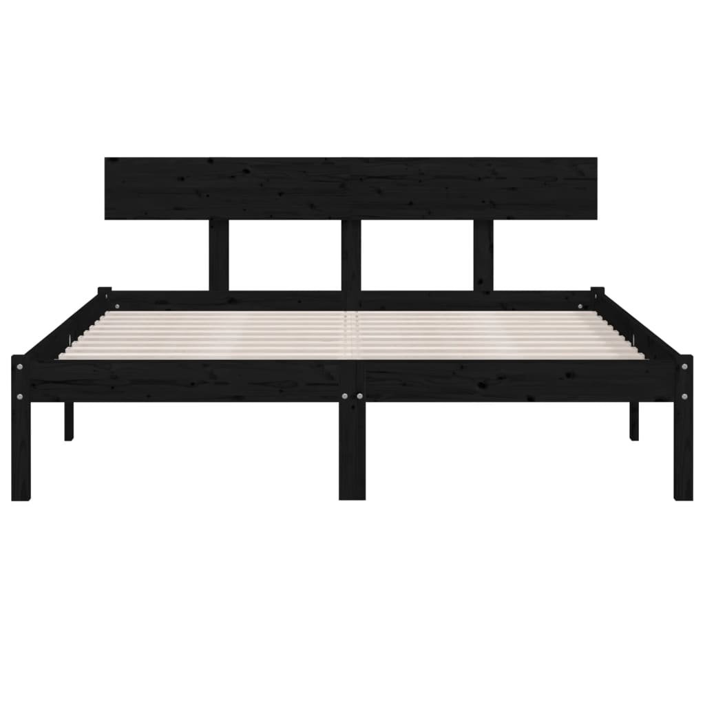 Cadre de lit sans matelas noir bois massif 160x200 cm