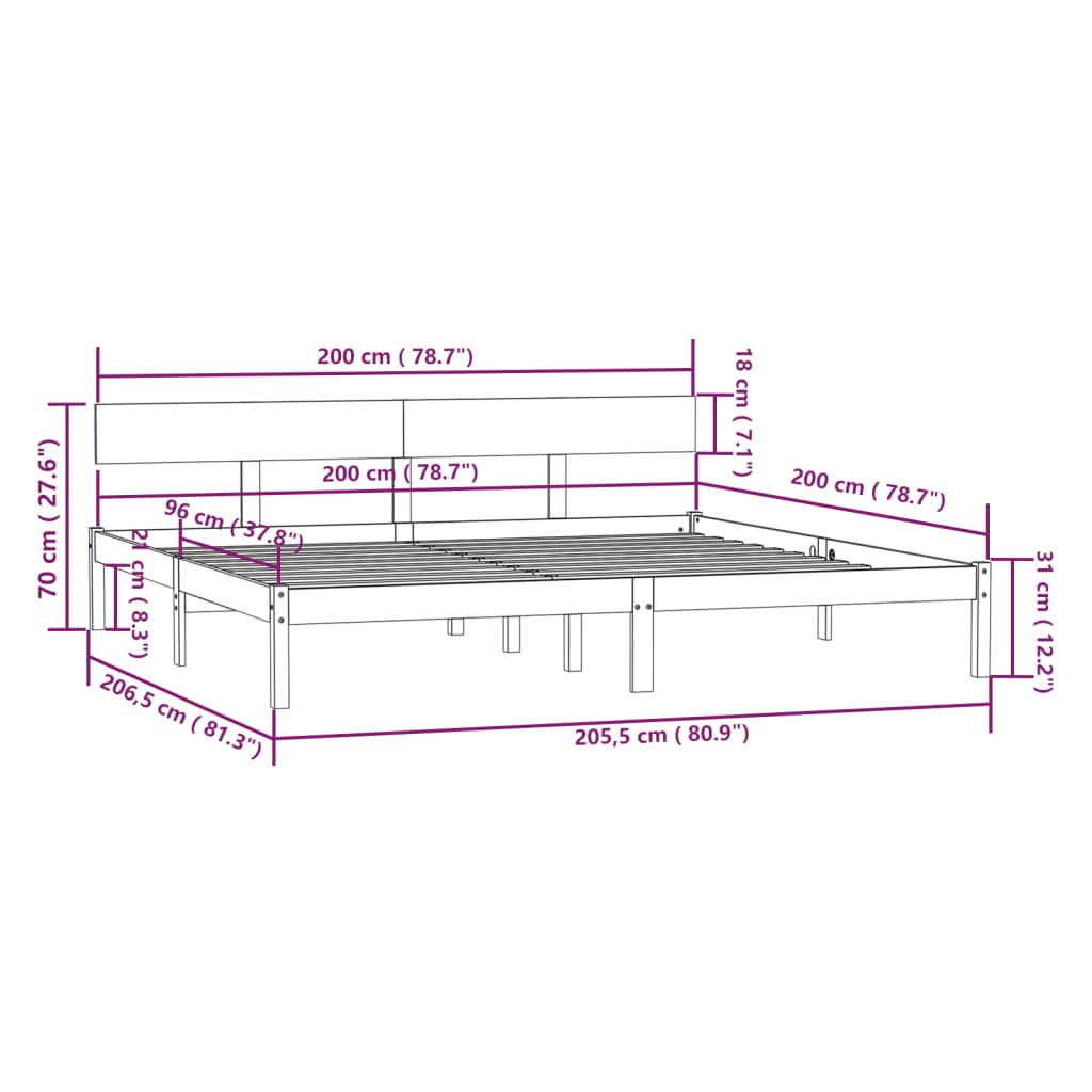 Cadre de lit sans matelas bois massif 200x200 cm