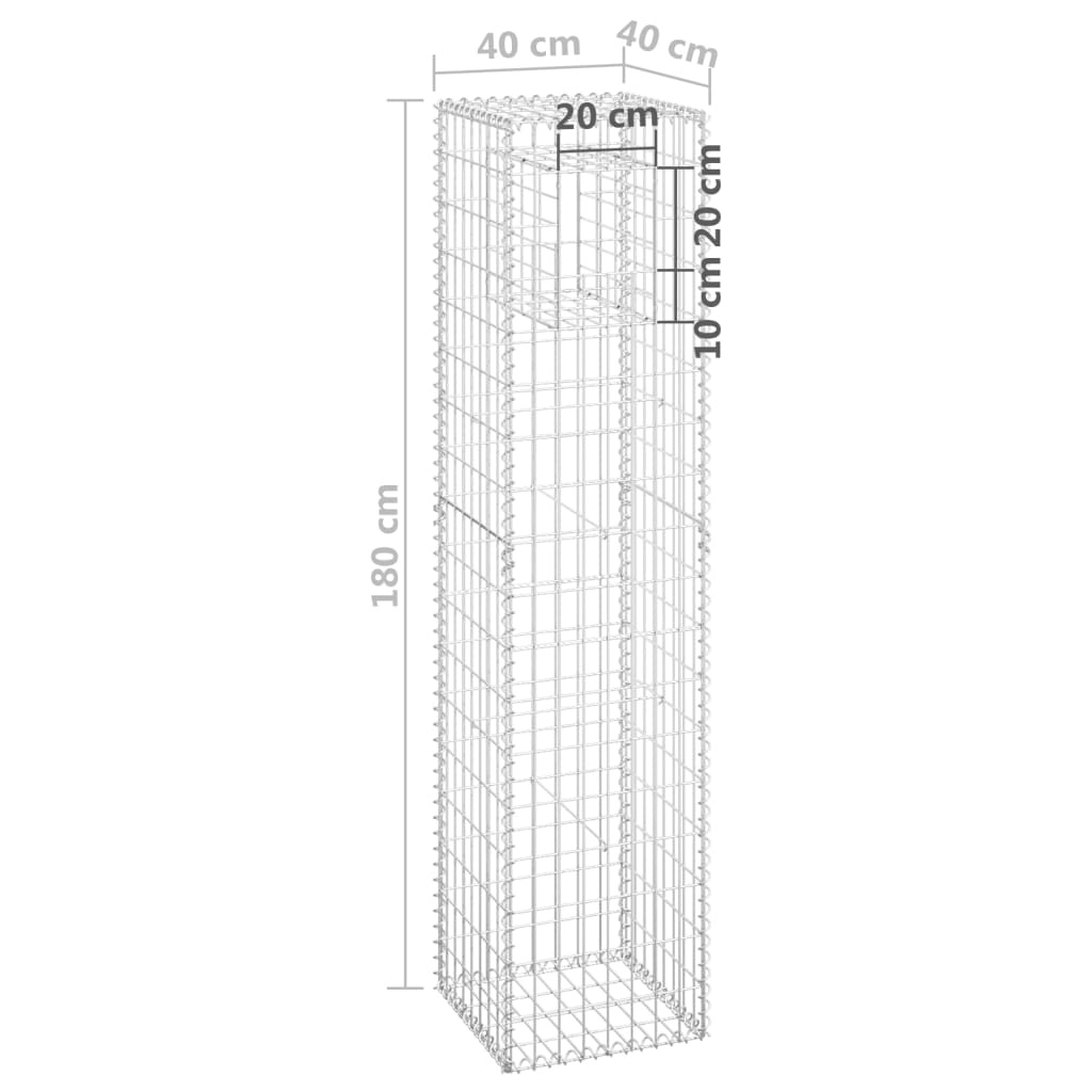 Poteaux à panier de gabion 2 pcs 40x40x180 cm Fer