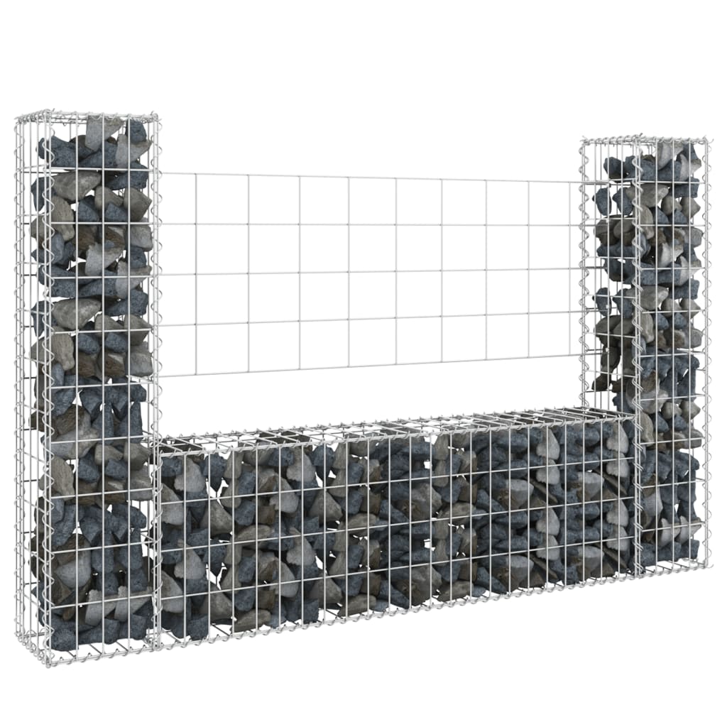 Panier de gabion en forme de U avec 2 poteaux Fer 140x20x100 cm