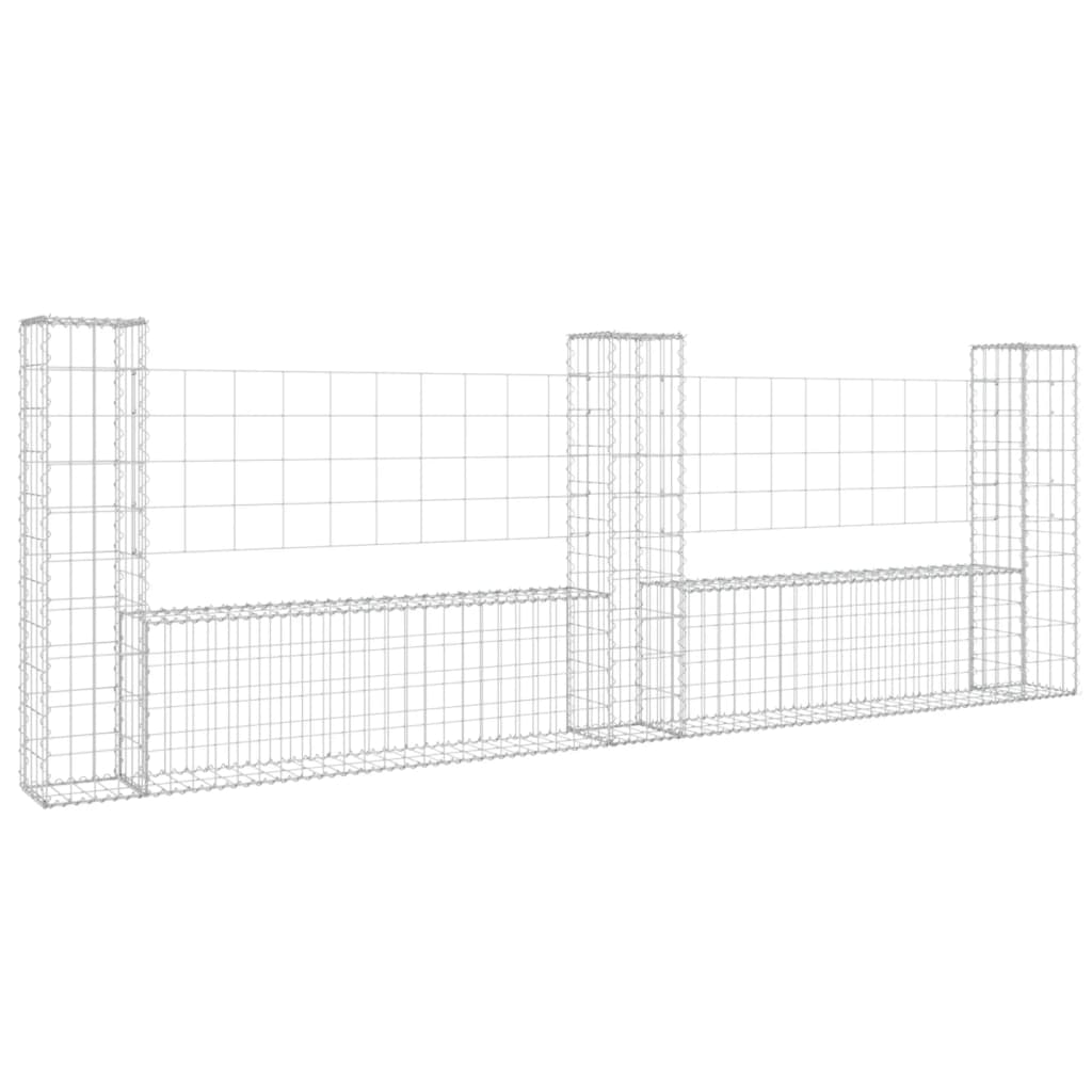 Panier de gabion en forme de U avec 3 poteaux Fer 260x20x100 cm