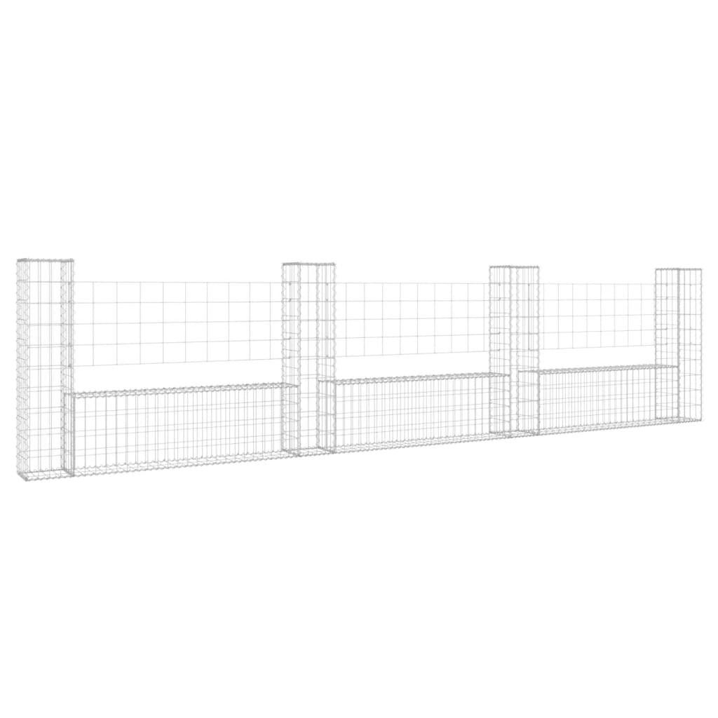 Panier de gabion en forme de U avec 4 poteaux Fer 380x20x100 cm