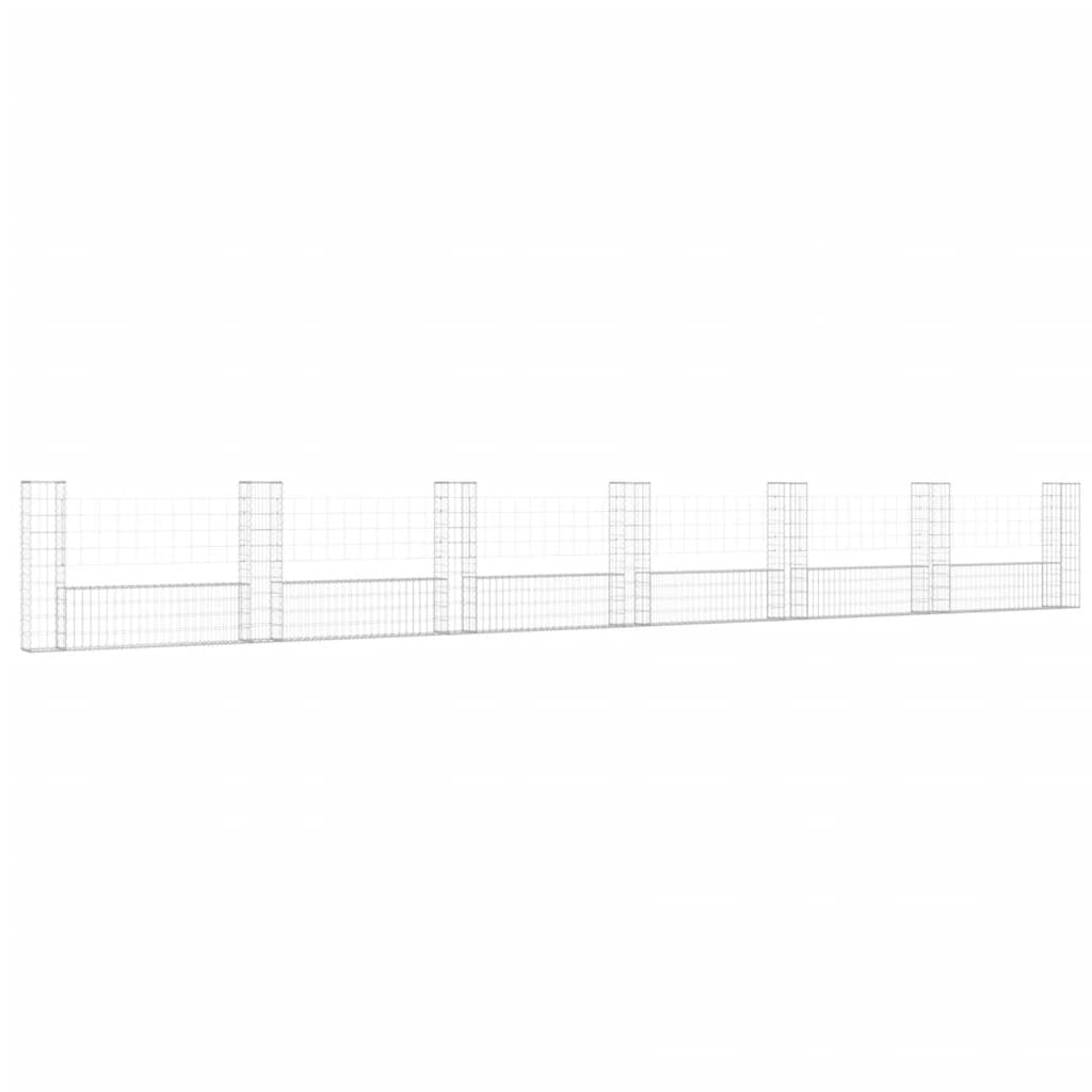 U-förmiger Gabionenkorb mit 7 Eisenpfosten 740x20x100 cm