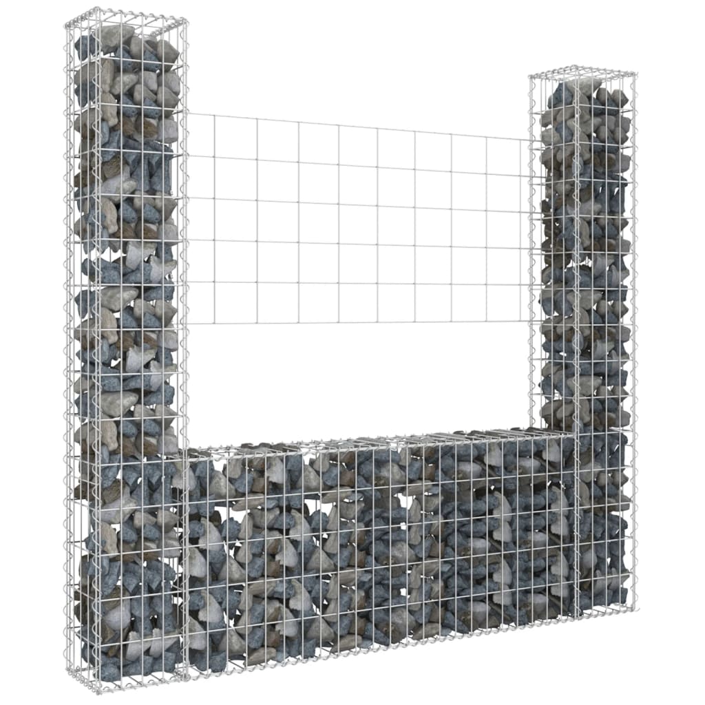 U-shaped gabion basket with 2 posts Iron 140x20x150 cm