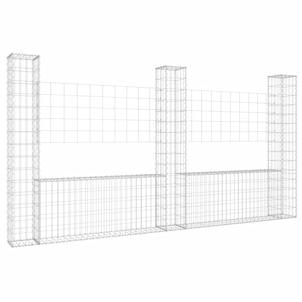 Panier de gabion en forme de U avec 3 poteaux Fer 260x20x150 cm