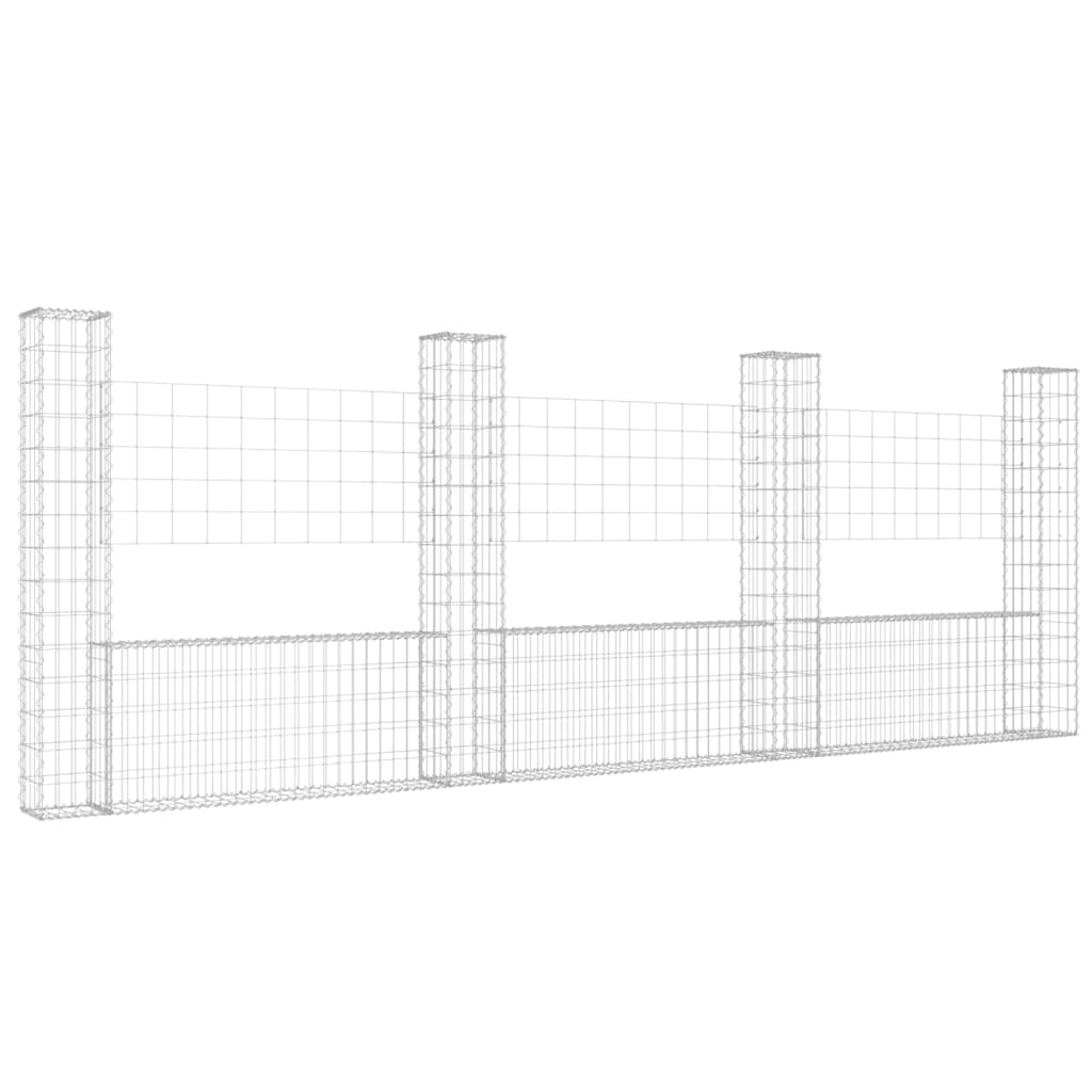 Panier de gabion en forme de U avec 4 poteaux Fer 380x20x150 cm