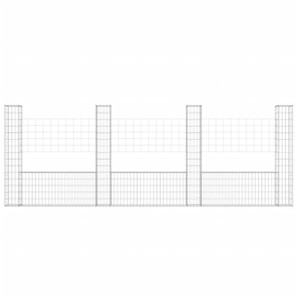 U-förmiger Gabionenkorb mit 4 Eisenpfosten 380x20x150 cm