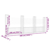 U-förmiger Gabionenkorb mit 4 Eisenpfosten 380x20x150 cm