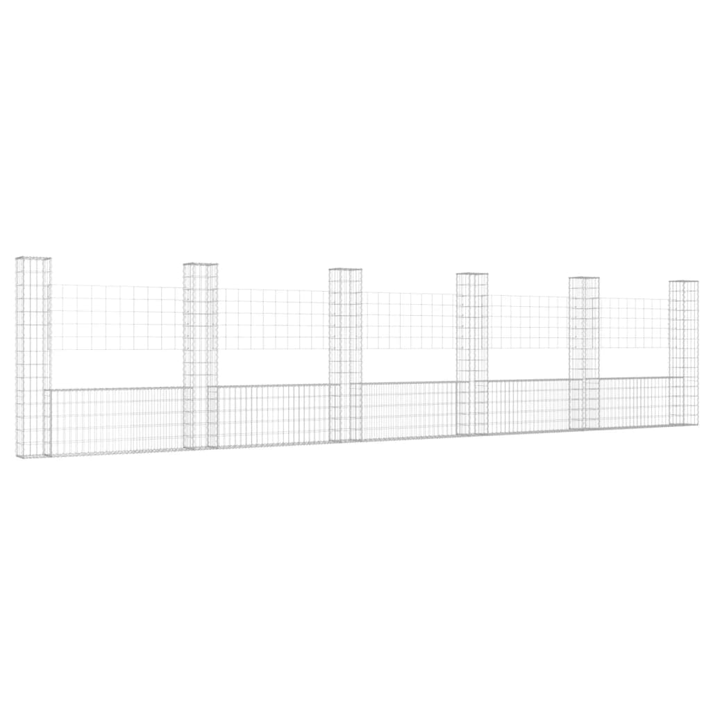 U-förmiger Gabionenkorb mit 6 Eisenpfosten 620x20x150 cm