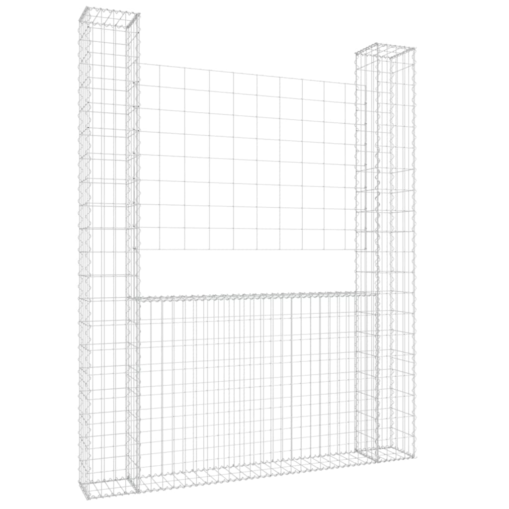 Panier de gabion en forme de U avec 2 poteaux Fer 140x20x200 cm