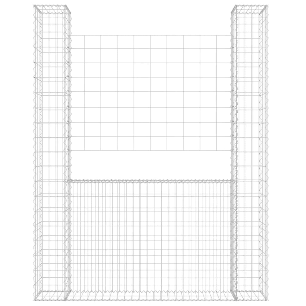 Panier de gabion en forme de U avec 2 poteaux Fer 140x20x200 cm