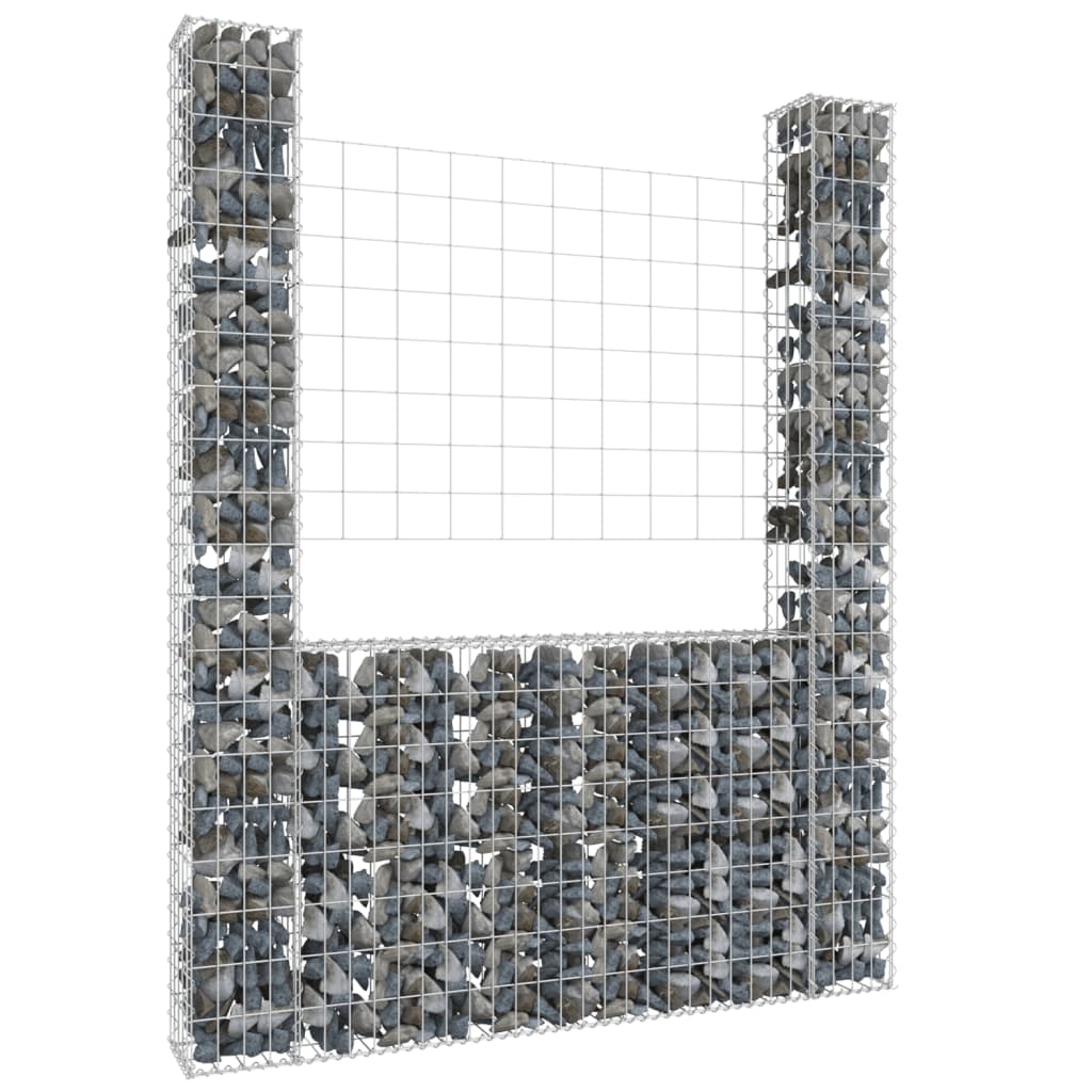 Panier de gabion en forme de U avec 2 poteaux Fer 140x20x200 cm