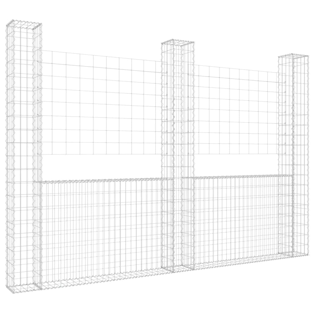 Panier de gabion en forme de U avec 3 poteaux Fer 260x20x200 cm