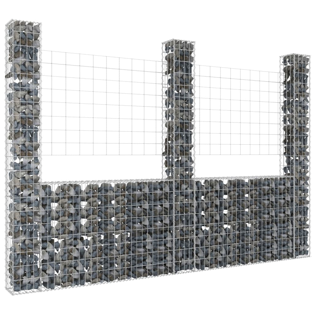 Panier de gabion en forme de U avec 3 poteaux Fer 260x20x200 cm