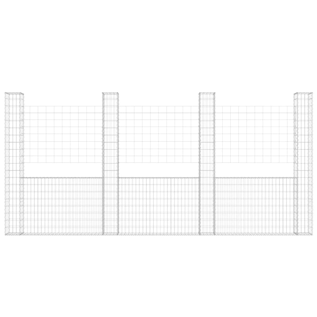 U-förmiger Gabionenkorb mit 4 Eisenpfosten 380x20x200 cm