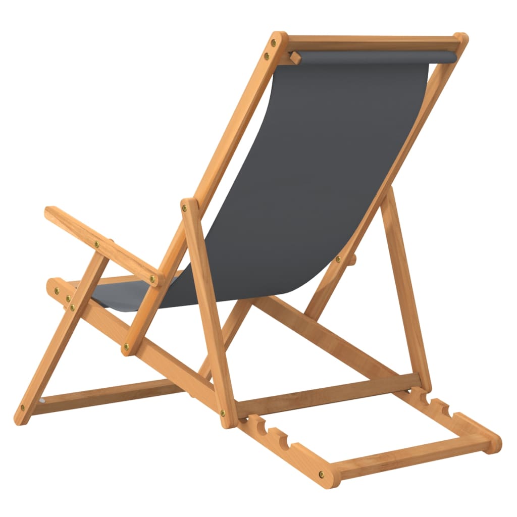 Chaise de plage pliable Bois de teck solide Gris