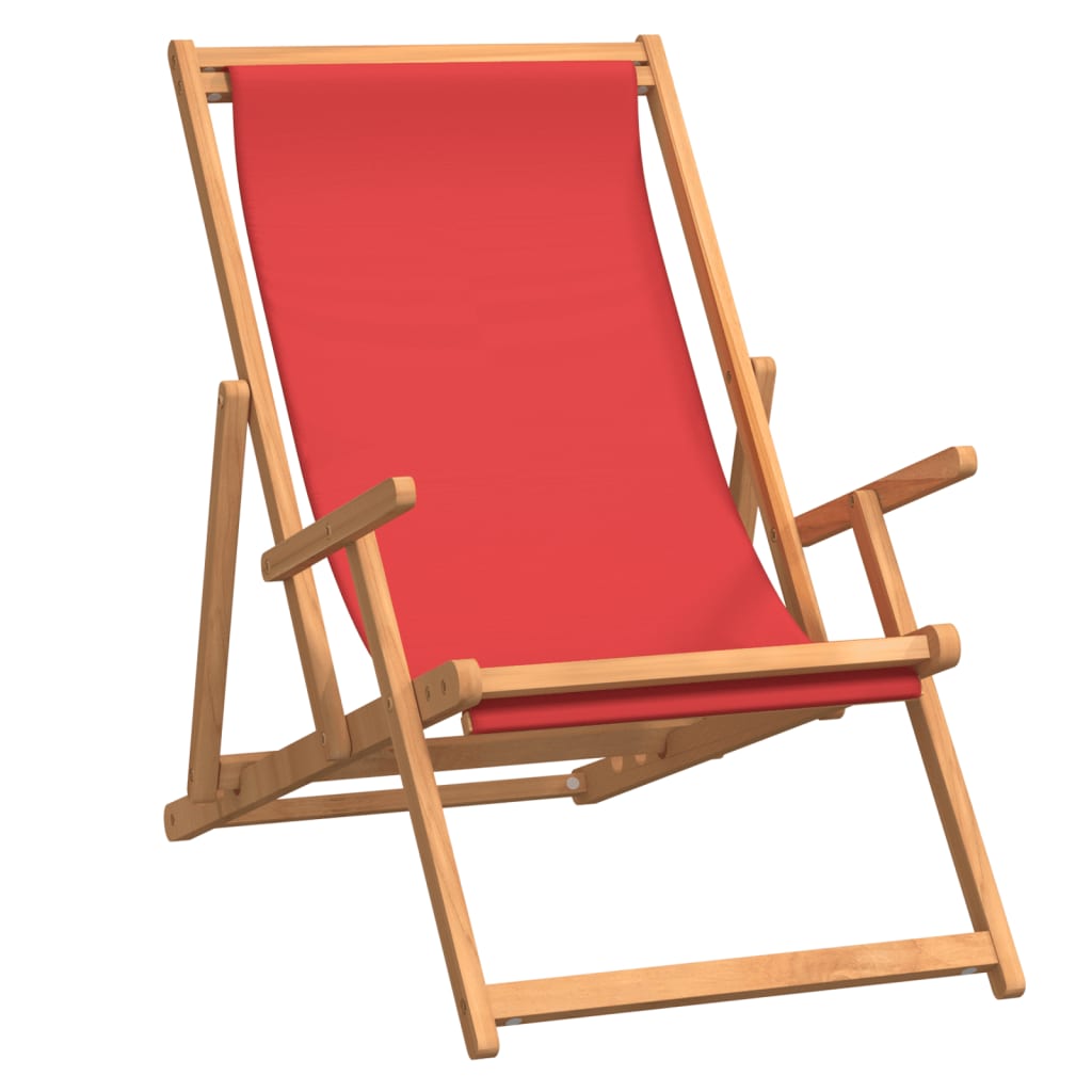 Chaise de plage pliable Bois de teck solide Rouge