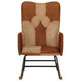 Rocking chair Brown Genuine leather and canvas