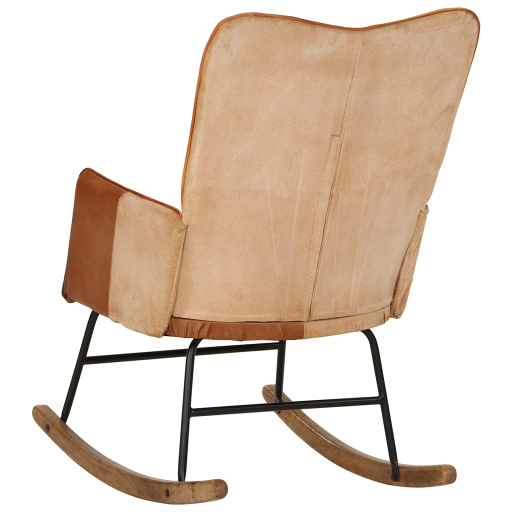 Rocking chair Brown Genuine leather and canvas