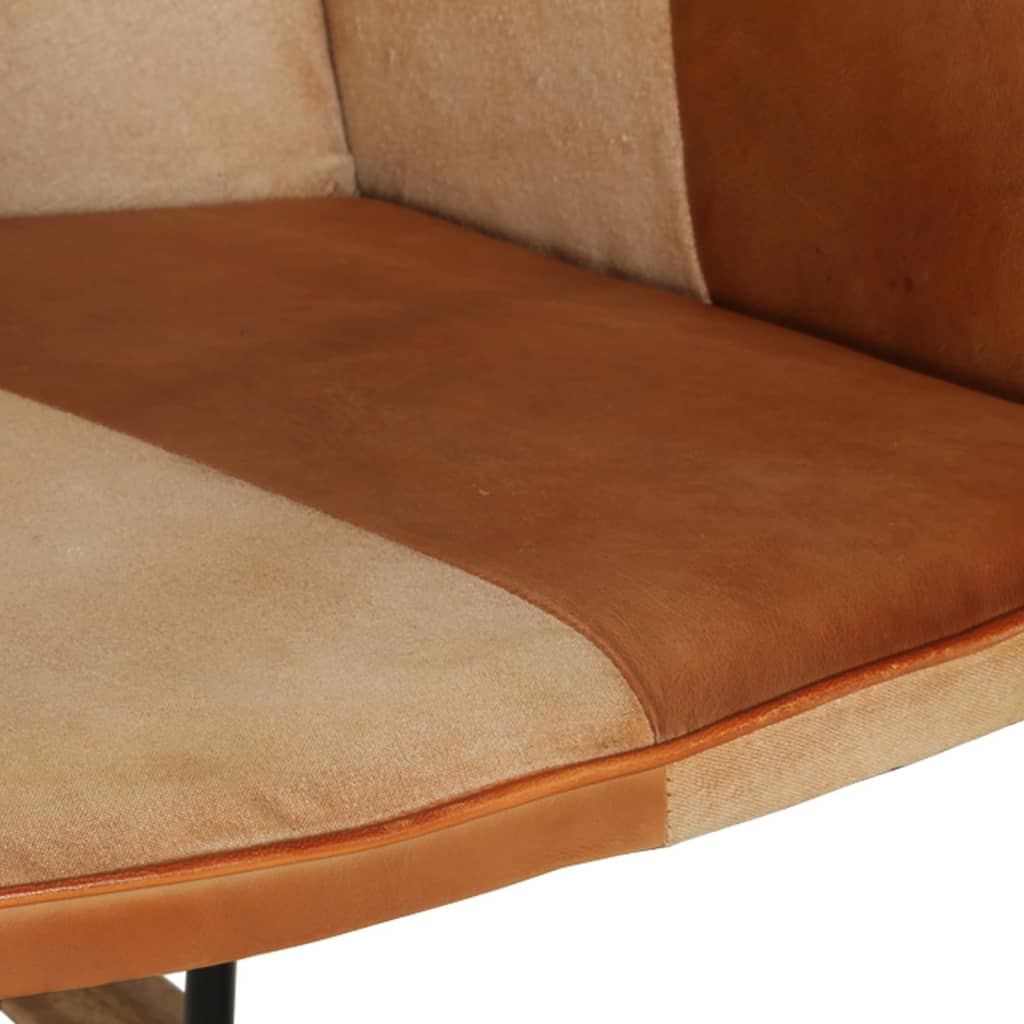 Chaise à bascule Marron Cuir véritable et toile