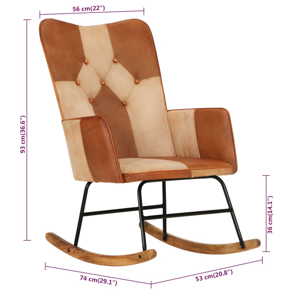 Rocking chair Brown Genuine leather and canvas