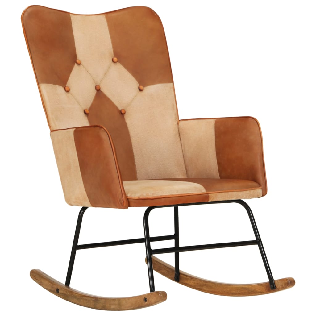 Rocking chair Brown Genuine leather and canvas