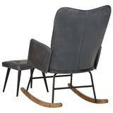 Rocking chair with footrest Grey Genuine leather