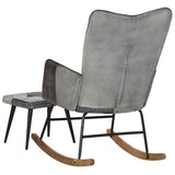 Chaise à bascule et repose-pieds Gris Cuir véritable et toile