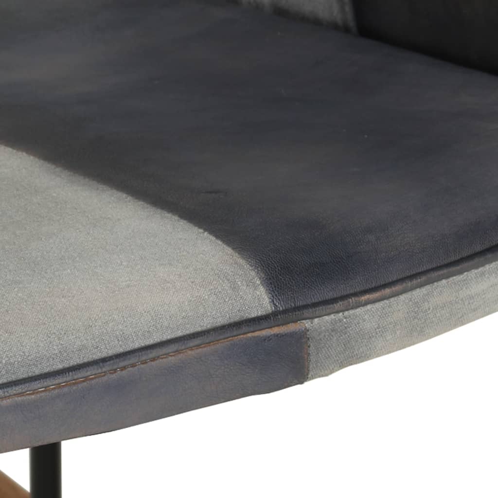 Chaise à bascule et repose-pieds Gris Cuir véritable et toile