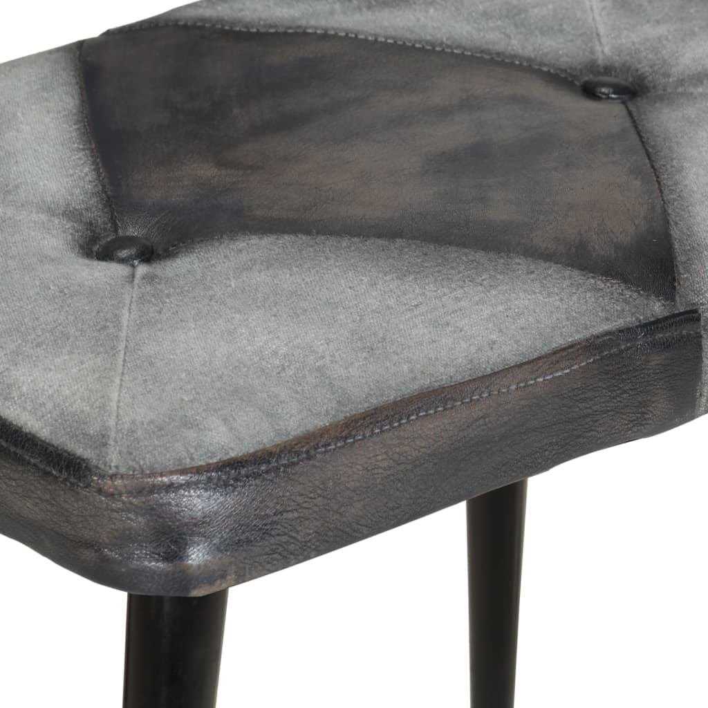 Chaise à bascule et repose-pieds Gris Cuir véritable et toile