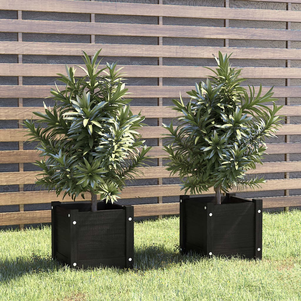 Jardinières d'extérieur 2 pcs Noir 31x31x31 cm Bois de pin