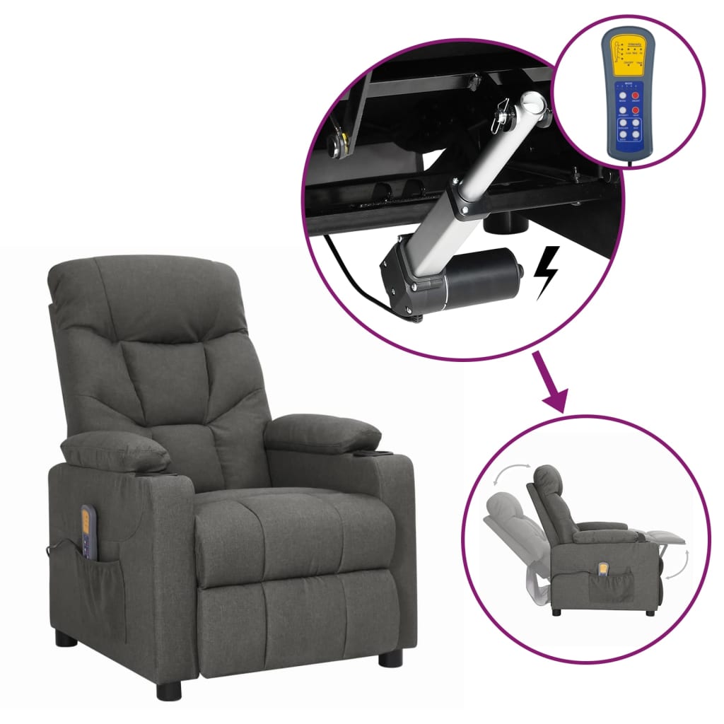 Dark Grey Fabric Reclining Massage Chair