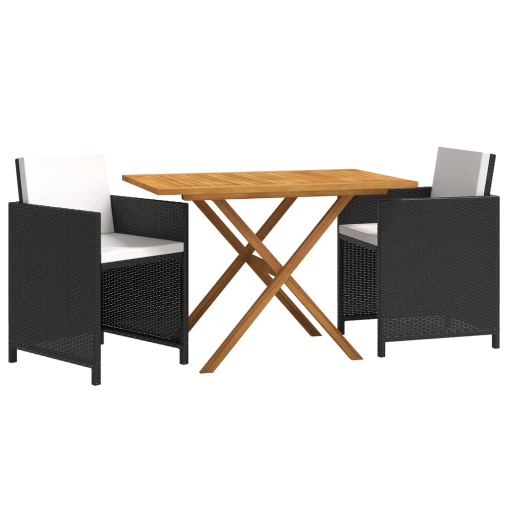 Ensemble à manger de jardin avec coussins 3 pcs Noir