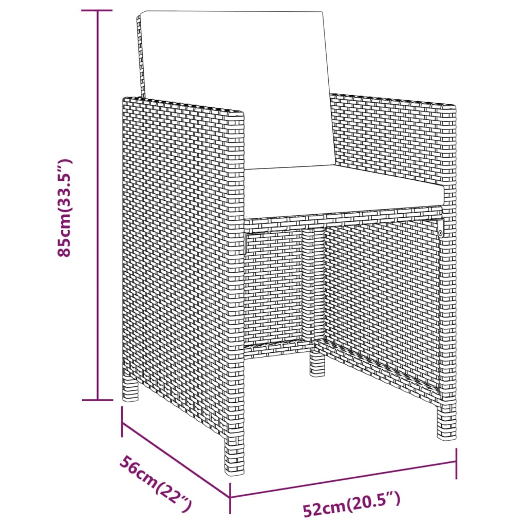 Ensemble à manger de jardin avec coussins 3 pcs Noir