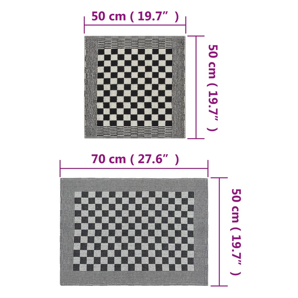 Set mit 50 schwarzen und weißen Baumwollhandtüchern