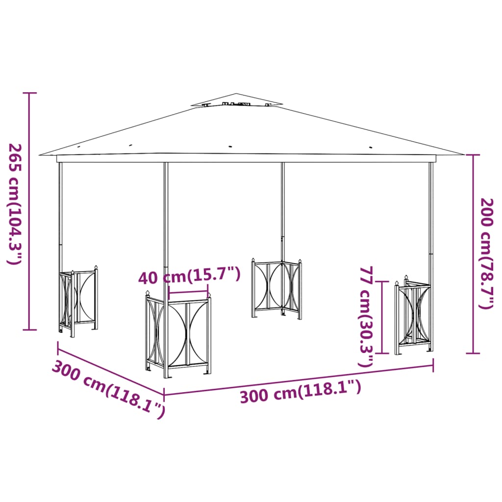 Tonnelle avec parois et toit double 3x3 m Crème