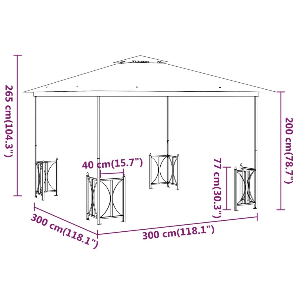 Tonnelle avec parois et toit double 3x3 m Anthracite