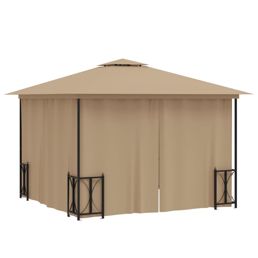 Tonnelle avec parois et toit double 3x3 m Taupe