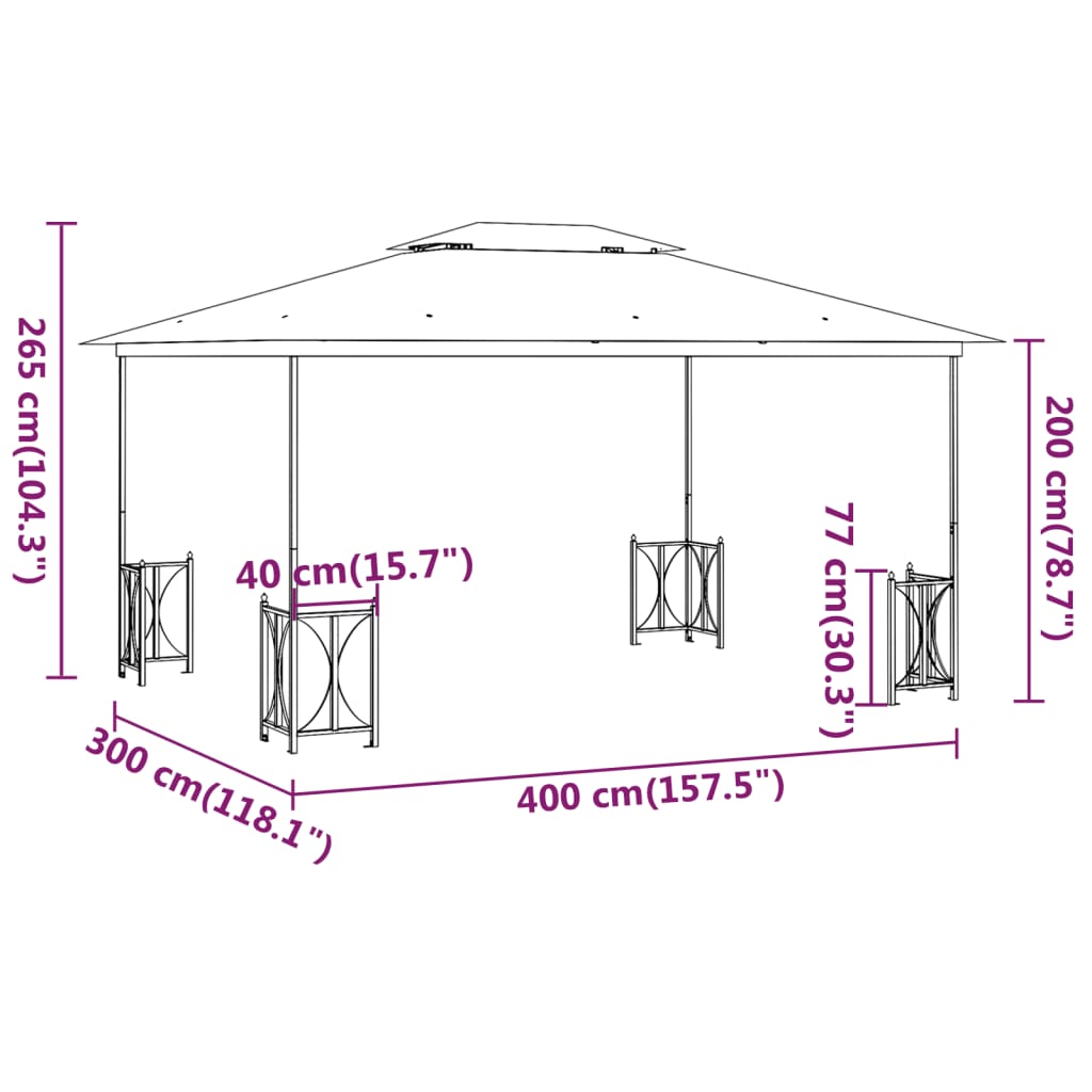 Tonnelle avec parois et toit double 3x4 m Anthracite