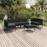 Salon de jardin 8 pcs avec coussins résine tressée noir