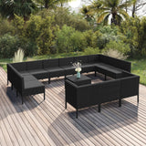 Salon de jardin 14 pcs avec coussins Résine tressée Noir