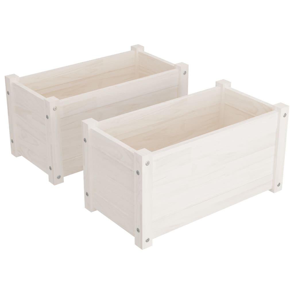 Jardinières d'extérieur 2 pcs Blanc 60x31x31 cm Bois de pin