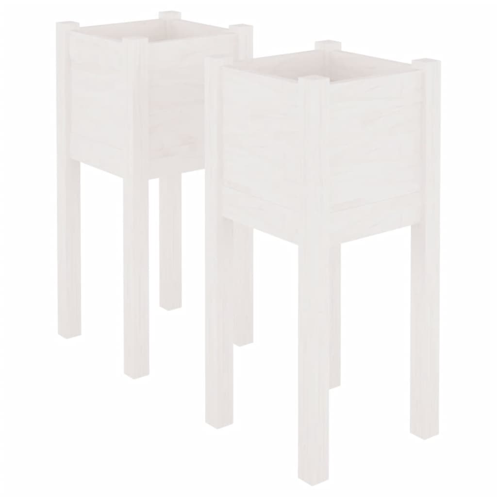 Jardinières d'extérieur 2 pcs Blanc 31x31x70 cm Bois de pin