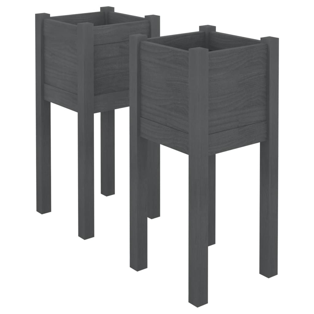 Jardinières d'extérieur 2 pcs Gris 31x31x70 cm Bois de pin