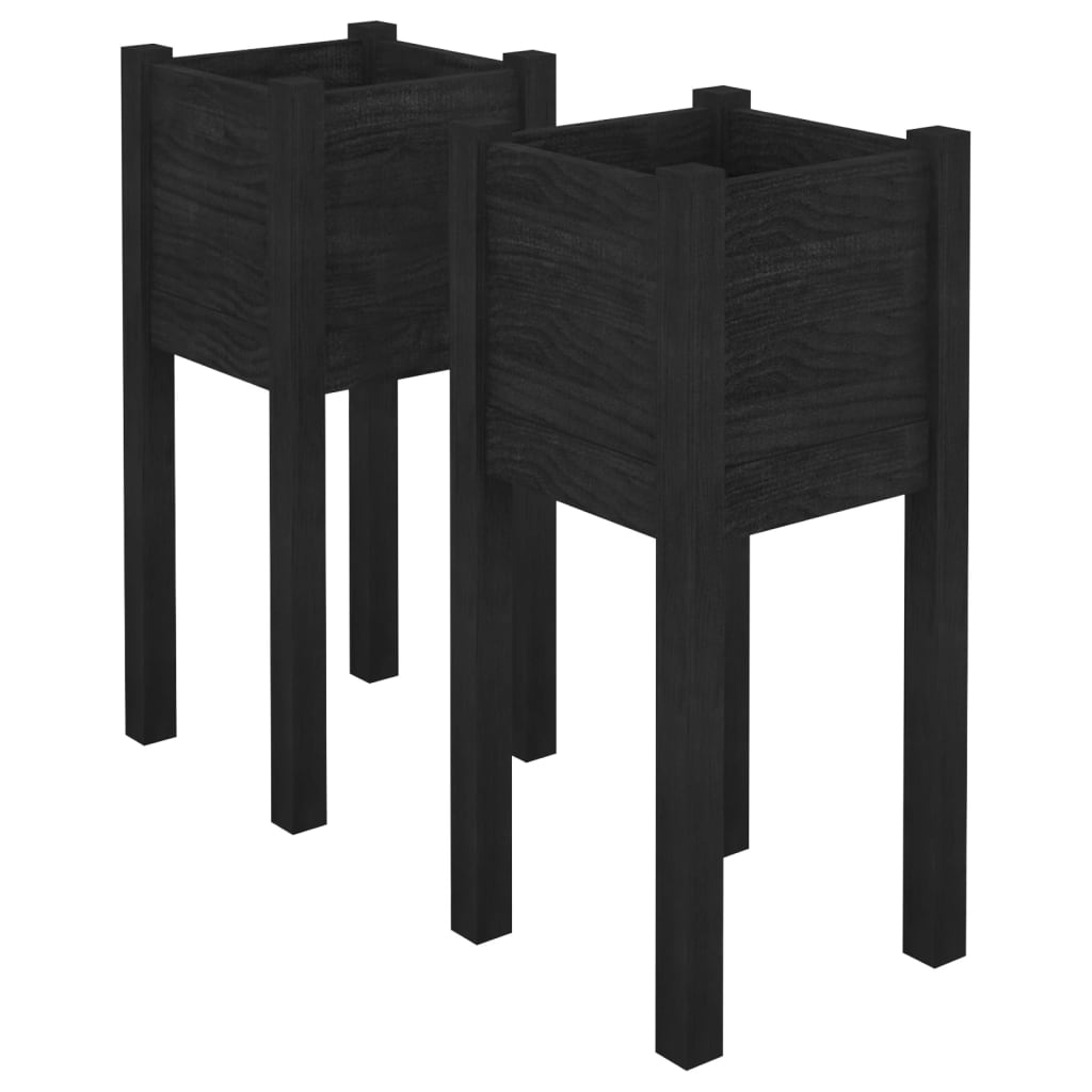 Jardinières d'extérieur 2 pcs Noir 31x31x70 cm Bois de pin