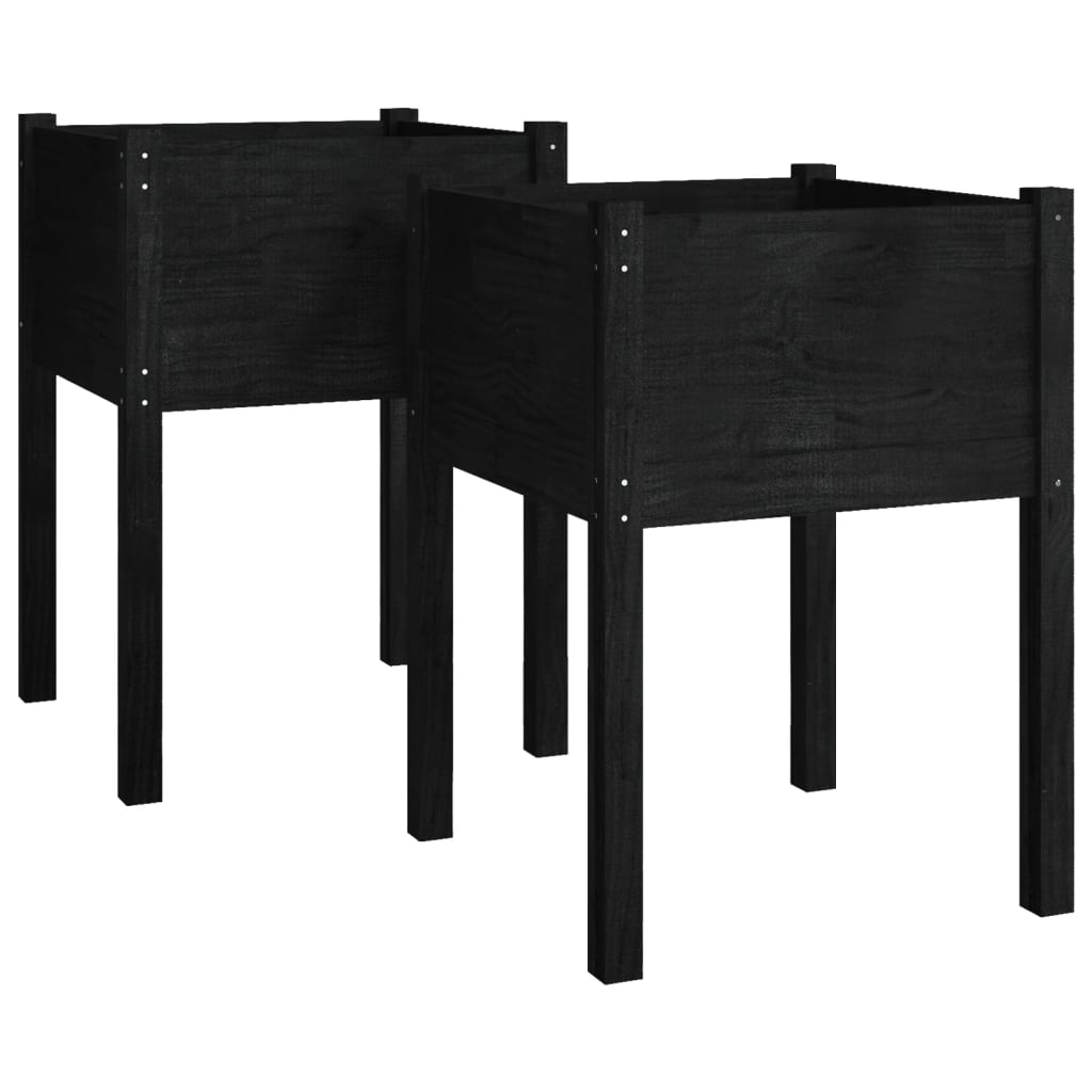 Jardinières 2 pcs Noir 50x50x70 cm Bois de pin massif