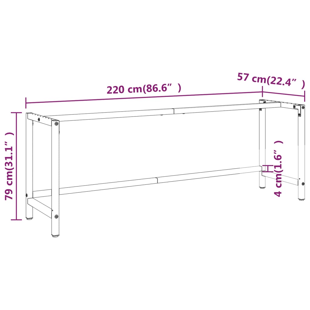 Werkbankgestell Schwarz und Mattrot 220x57x79 cm Metall